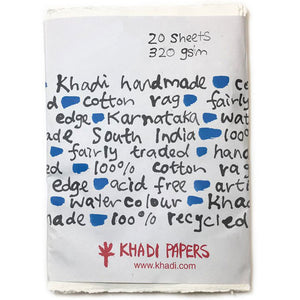 KHADI Handmade 100% Rag Watercolour Paper 320gsm : Rough : 20 Sheets Pack A5